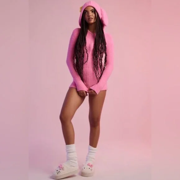 Sanrio my melody fuzzy knit hooded romper nwot